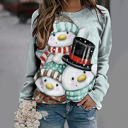Смешни симпатични Божиќни џемпери за жени облечени снежен човек печати зимски пад ubdershirt лабава облечена божиќна туника врвови