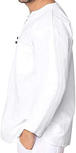 XXBR 2021 кошули за мажи, есенска машка чипка Хенли против вратот влече памучна постелнина за лекови на плажа со џебови со џебови