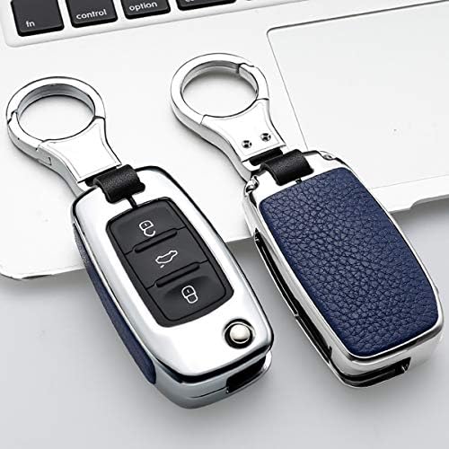 Ontto Fit for Volkswagen Key Fob Cover Cover Case Case Remote Cover Metal Leather Shell Shell со клуч за клучеви компатибилна со VW Tiguan