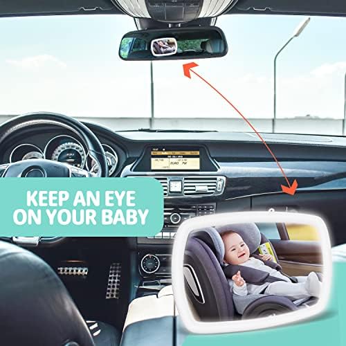 Бебето автомобилско огледало задно со седиште со седишта за бебиња, ноќно светло стожење за широко распространето огледало со широк агол со LED