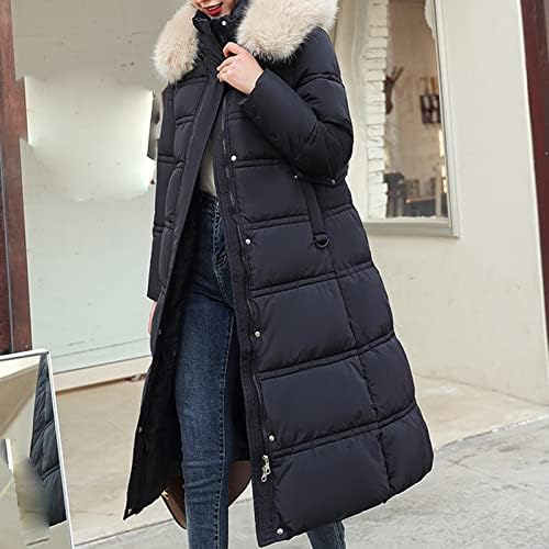 Модни јакни со пуфер женски долги палта зимски топло цврсто кадифен јака со долг ракав тенок надворешна облека парка