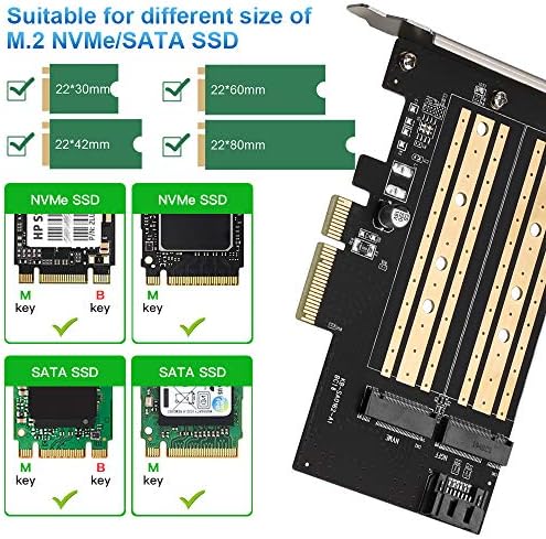 Двојна M. 2 PCIe Адаптер Картичка за NVMe/SATA SSD-Поддршка PCIe 3.0 x16 x8 x4 за 2280 2260 2242 2230 SSD, Компатибилен Со Windows