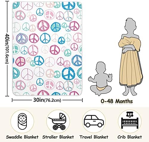 Swaddle Blable Peace Sign памук ќебе за новороденчиња, примање ќебе, лесен мек за тресење за креветчето, шетач, ќебиња за расадници,