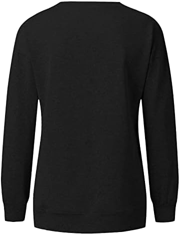 Женски џемпери паѓаат во боја на екипаж, обична преголема преголема маичка руно со џеб лесен плетен патент до туничен култура Туника црна