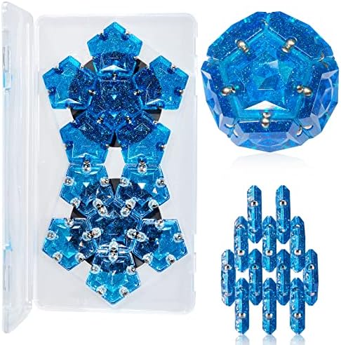 Магнетски фиџетски сфера магнети топки - кристален дијамант сино холографски сјај - играчка за магнет фиџетс - 12 парчиња сет
