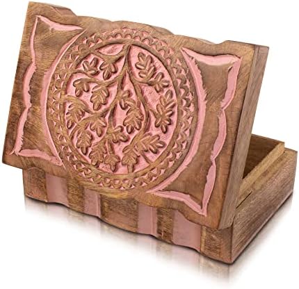 Одличен Роденденски Подарок Рачно Изработена Декоративна Дрвена Кутија За Накит Дрво На Животот Резба Накит Организатор Кутија За