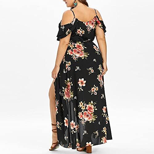 Плус големина женски фустани боемски цветни макси фустани завиткани V вратот фустани високо -исечоци на плажа облечени обични текови фустани
