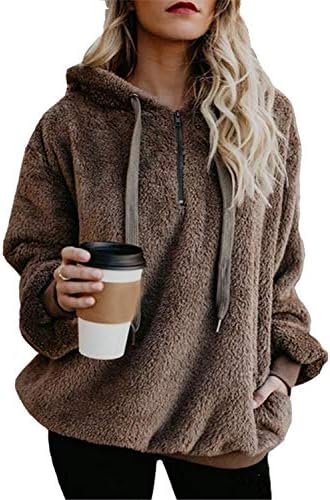 Јанекоп женски преголеми дуксери Шерпа џемпери нејасни руно пуловер, меки надворешна облека со џебови