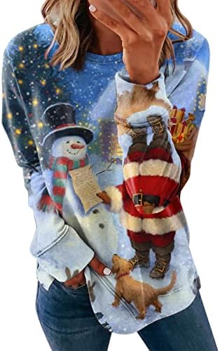Женски есен зимски модни врвови, обични џемпери без качулка, Божиќно печатено пулвер, женски јога јакна целосна поштенска патент