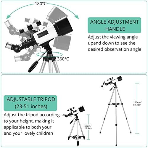 Телескоп за винтем Телефон за почетници, астрономски рефракторски телескоп од 70мм 400мм со целосно мулти-обложена оптика, преносен