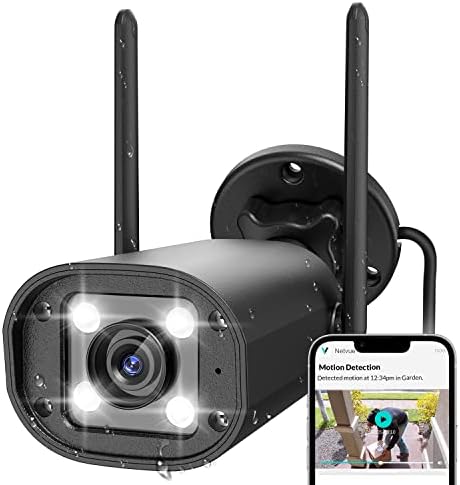 Безбедносни камери на отворено NetVue 1080p 2.4G WiFi Дома видео надзор Водоотпорна камера, Боја ноќно гледање Широк преглед, аларм за сирени,