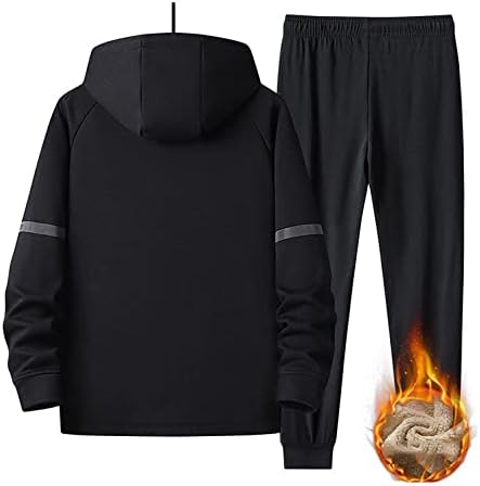 Uxzdx Зимска машка спортска облека дебела поставена качулка топла 2 парчиња манжетни мажи мода џогер сетови