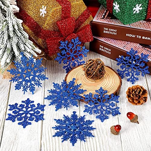 48 парчиња сини Божиќни снегулки акрилик пенливи сјајни снопки украси големи снегулки елка украси зимски Божиќни украси за снегулка за