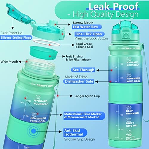 Soiomes 17oz Мотивациски шишиња со вода со временски маркер, BPA Free & Lock Feature & Leak Decof & Flip Top Fild Sports Sports