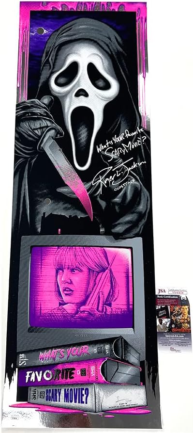 Роџер Л acksексон потпиша уметнички печатени фолија постер Ghostface Scream Autograph Limited Edition 61/45 JSA автентикација