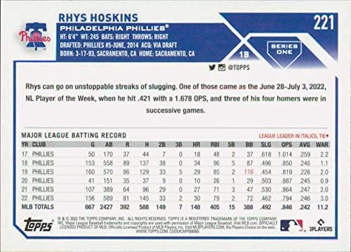2023 Топпс 221 Рис Хоскинс Филаделфија Филис Серија 1 МЛБ картичка за тргување со бејзбол