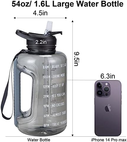 3 пакувања Мотивациски шишиња со вода најголемиот дел, 54oz половина галон шише со вода со слама и рачка и времиња за пиење,