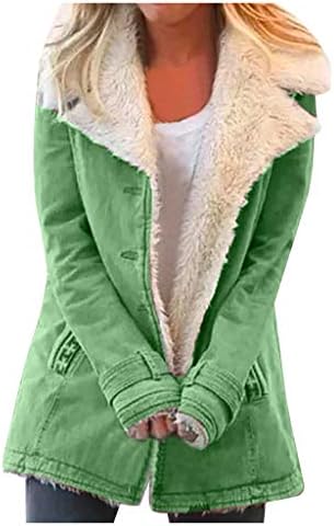 Зимски палта за жени мода, женски случајни копче со долг ракав надолу по шерпа руно јакна палто за надворешна облека топла јакна