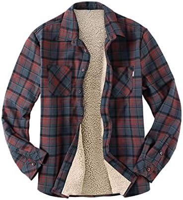 Xxbr карирани јакни кошули за мажи, руно внатрешно топло надворешно копче Проверено копче надолу по тампон со двојна кошула со предни