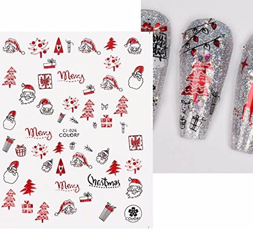 Налепница за нега на нокти 3Д налепница за самостојно лепило за лепење Божиќна серија црвена боја со снегулка од два боја стариот човек