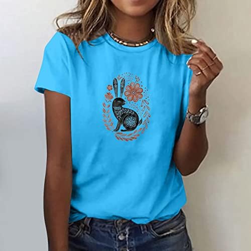 Велигденски кошули за жени зајаче зајак графичка маица Велигденски печати кратки ракави маички обични летни врвови девојки блузи
