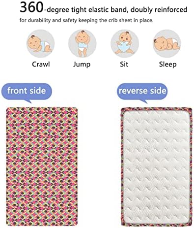 Геометриски тематски опремени мини чаршафи, преносни листови за мини-креветчиња со меки мали деца, вградени чаршафи за креветчиња за девојче
