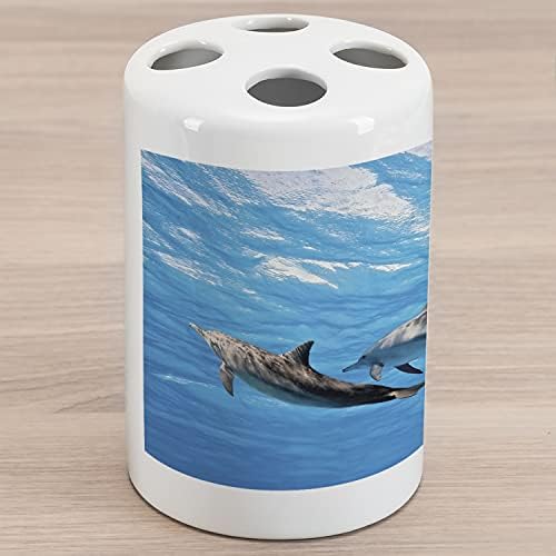 Амбесон Делфин Керамички Држач За Четки За Заби, Подводна Фотографија На Делфини Среќно Пливање Отпечаток На Слика Од Животинско Потекло