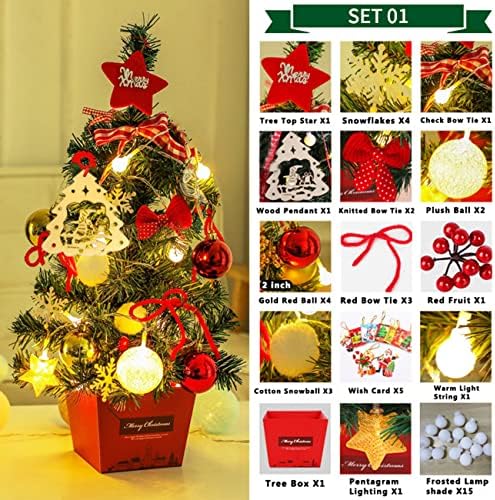 Bodlyl 20 таблета мини новогодишна елка поставена со LED жица светла и украси за новогодишни елки, најдобри DIY Божиќни украси злато