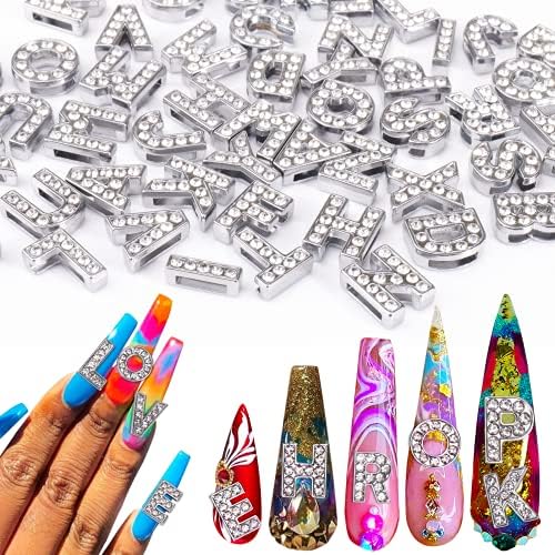 Aiersa Голема буква привлечност за нокти, 52 парчиња 3D Rhinestones Bling Alablict налепници за додатоци за украсување на уметност за нокти,