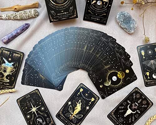 Брегови на месечината Космика Сомнис Тарот палуба со водич и кутија - 78 картички Комплетни целосни палуби Космички соништа Небесна астрологија
