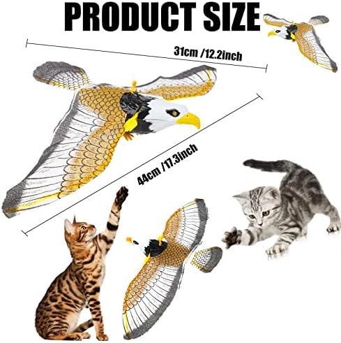 ЛОМИМОС летачка играчка со птици, интерактивна симулација за висина за симулација за симулација за затворено маче за маче игра со потера