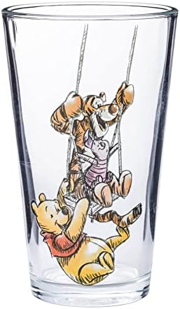 Сребрен Бафало Дизни Вини Пох, насликани сцени 4 парчиња стакло, 16 унци