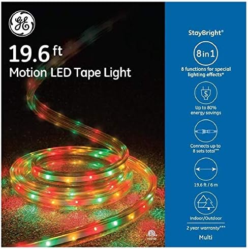 GE Staybright 216-Count 19,6-ft Мулти-функционално интегриран интегриран LED LED приклучок за Божиќни јаже светла со јасни цевки 82165LO