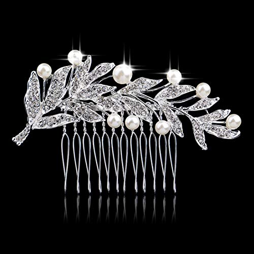 Двојно невестата чешел за коса сребрен ринестон кристален лист крило парче свадба невестински додатоци за коса за деверуша жени