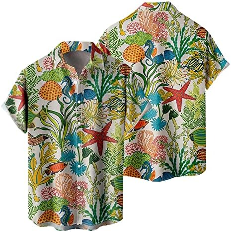 XXBR машки хавајски кошули, летно копче на плажа надолу со кратки ракави, јака Цветен принт опуштено вклопување алоха кошула