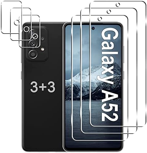 [3+3 Пакет] Galaxy A52 5g Заштитник На Екранот + Заштитник На Објективот На Камерата, 9h Калено Стакло Филм, Отпорност На Гребење, Лесна Инсталација,