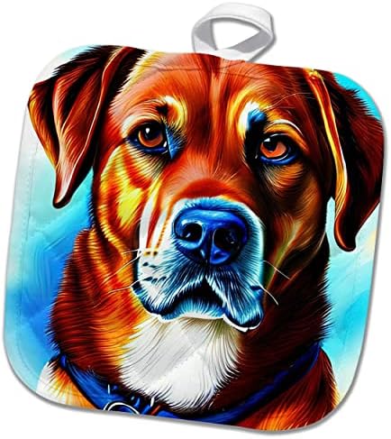 3drose елегантен портрет на кучиња лабрадор ретривер на сина боја. Дигитална уметност за. - Potholders