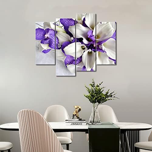 Куп цвеќиња во бело и темно виолетова wallидна уметност сликање слики печатени на платно цвет Сликата за домашна модерна декорација