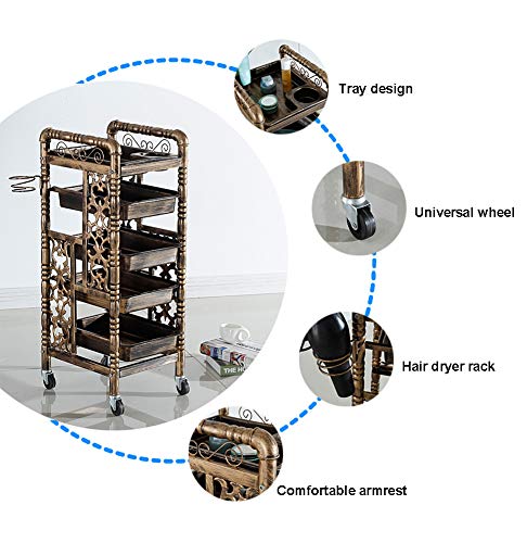 Фрилеста количка од 5 нивоа за складирање на количка за складирање на салон за убавина за фен за коса со 4 фиоки за ретро црна алатка автомобил