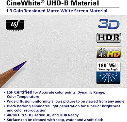 Елитни екрани Cinewhite® UHD-B затегнати мат бело, примерок на материјал за проекција на екранот