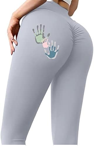 Јога Панталони За Жени Срце Тесни Фитинг Спортски Праска Печатени Половината Памук Јога Панталони со Џебови За Жени Плус
