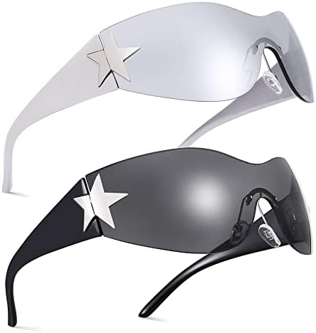 Нулоок Ѕвезда БЕЗ Рамки Y2K Очила За Сонце За Жени Мажи Трендовски Штит Завиткајте Околу Очила За Сонце Преголеми Очила За