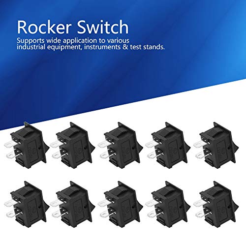Fafeicy 2 Pin Switch Rocker, 10PCS 2 PIN 2 Позиција On-Off Rocker Boat Switch Black 6A/250VAC, 10A/125VAC за индустриска опрема,