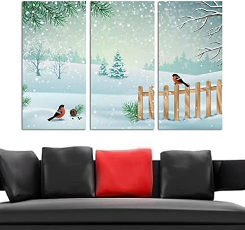 Wallидна уметност за дневна соба, маслено сликарство на платно Голема врамена зимска пејзаж ограда снег покриени со уметнички дела за декор за