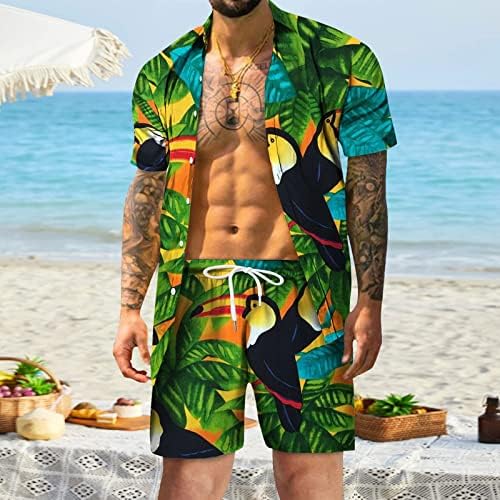 Queshizhe mens пролетно лето летно лежење на плажа, случајна кошула со кратки ракави, печатени шорцеви, грди празнични костуми