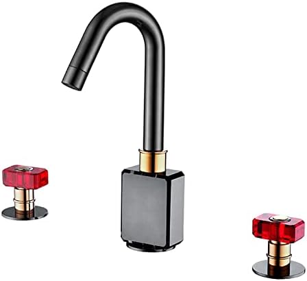 ДОТКСКС со висок проток бања црна тапа за мијалник, двојна рачка миксер за мијалник за бања, палуба, монтиран месинг суета со топла и