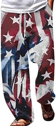 Чино Мажи Мажи Американско Знаме Патриотски Панталони За Мажи 4 од јули Хипи Харем Панталони Широки Бохо Јога Секојдневен Пад