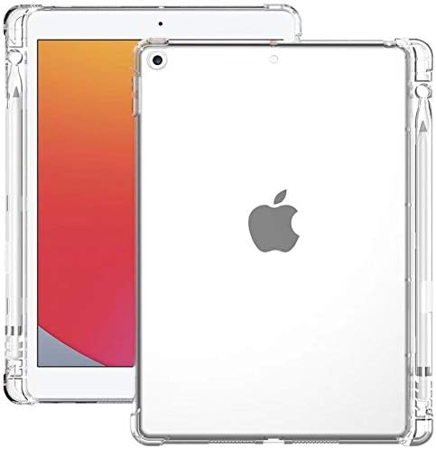 СФИНЕ Јасен Случај за Нов iPad 10.2 7/8/9 Генерација 2021/2020/2019 Со Држач За Моливи, Тенок Тенок Тенок Проѕирен Флексибилен Tpu Гел