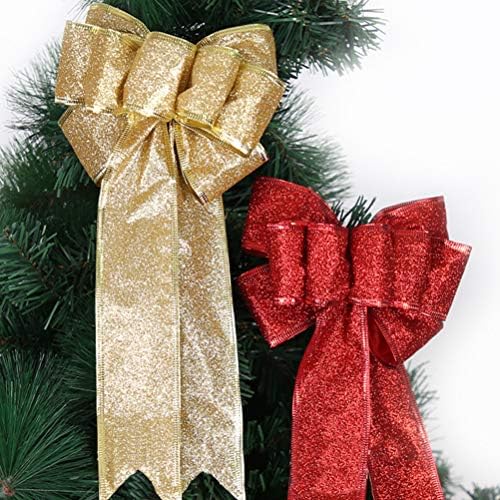 1 Пар Елка Со Голема Големина Украсни Лакови Црвени Златни Свилени Панделки Божиќни Украси Подароци Украси
