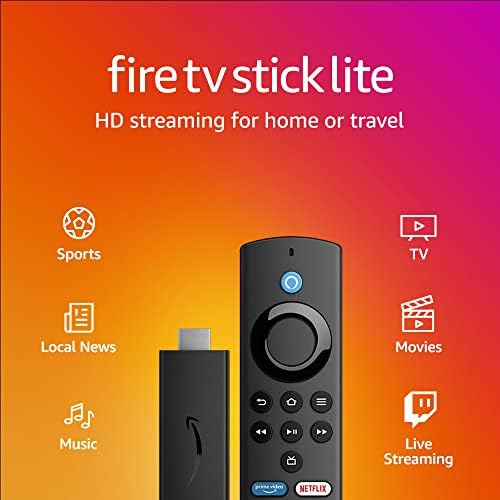 Fire TV Stick Lite, бесплатна и телевизија во живо, Alexa Voice Remote Lite, паметни домови контроли, HD стриминг